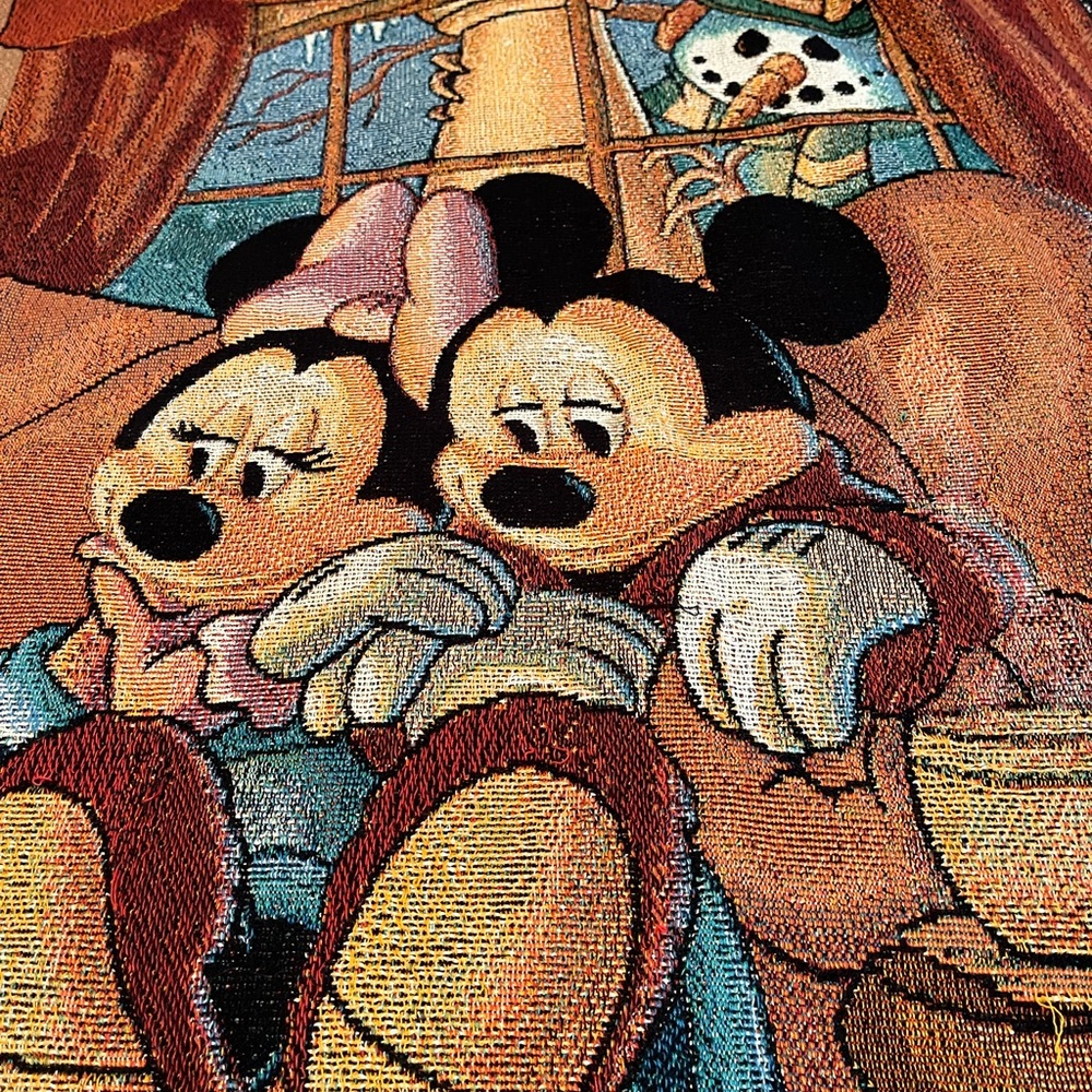 Disney World Woven Tapestry Throw Blanket 60 x 50 Mickey Minnie Pluto Fireplace - Picture 2 of 5